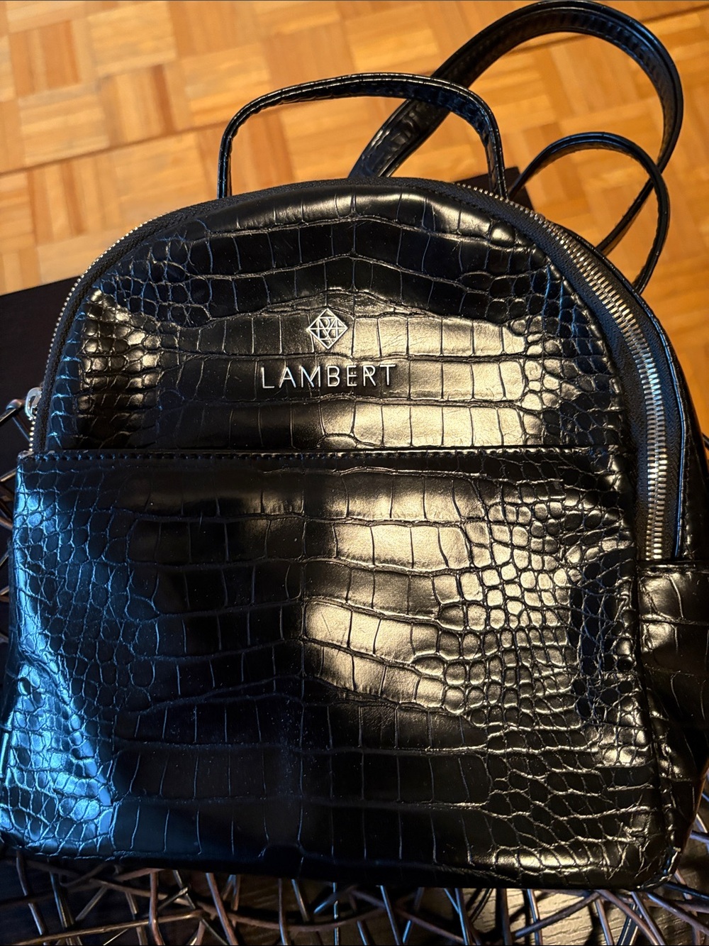 Lambert Croc-Embossed Black Mini Backpack
